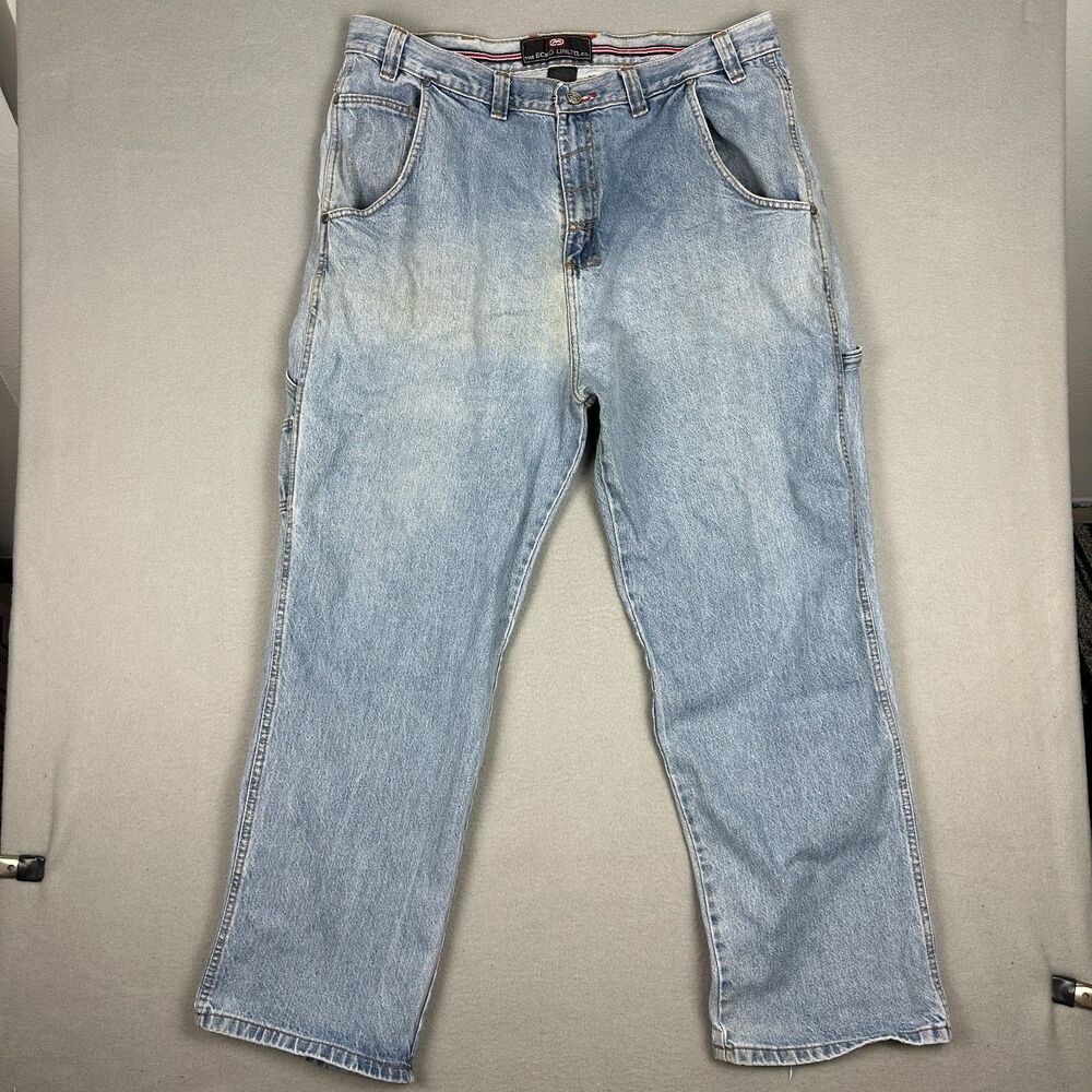 The Ecko Unltd Size 40 Baggy Fit Carpenter Jeans Blue Wide Leg Vintage Y2K Loose
